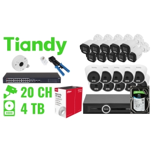 ZESTAW DO MONITORINGU TIANDY-NVR20-20IPCBT 20 KAMER + REJESTRATOR DAHUA TIANDY